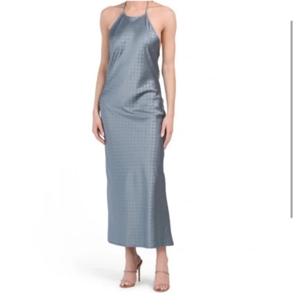 House of Harlow 1960 Women’s L Baby Blue Diamond Sateen Backless Maxi Dress